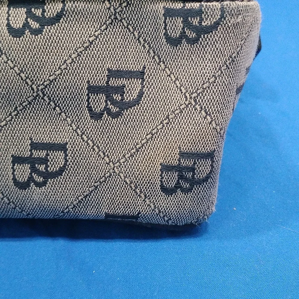 Vintage Dooney & Bourke Monogram Signature Black/Gray Canvas Leather Hobo Bag - Picture 8 of 9